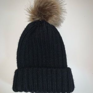 Black Winter Hat with Puff